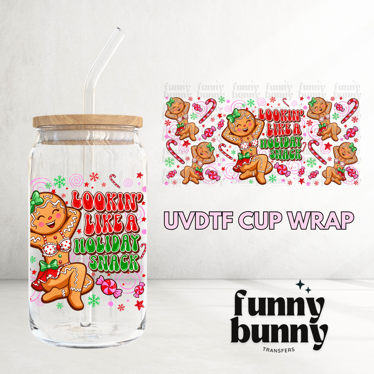Holiday Jolly Snacks - 16oz UVDTF Cup Wrap