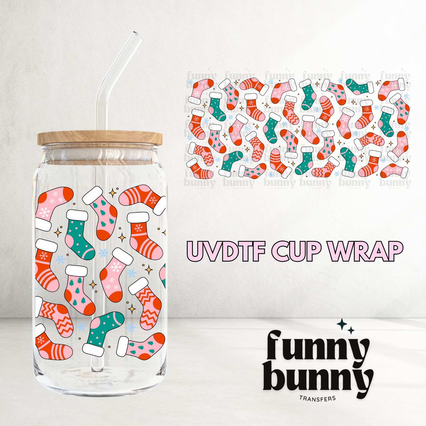 Holiday Stockings - 16oz UVDTF Cup Wrap