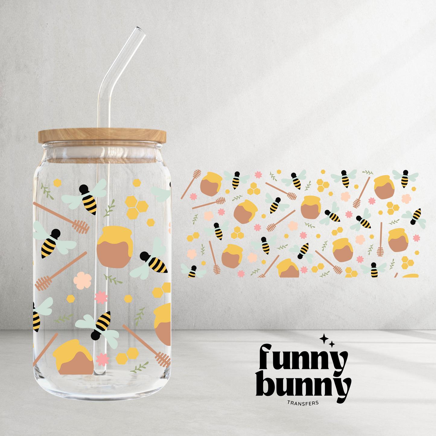 Honey Pot and Bees - 16oz UVDTF Cup Wrap