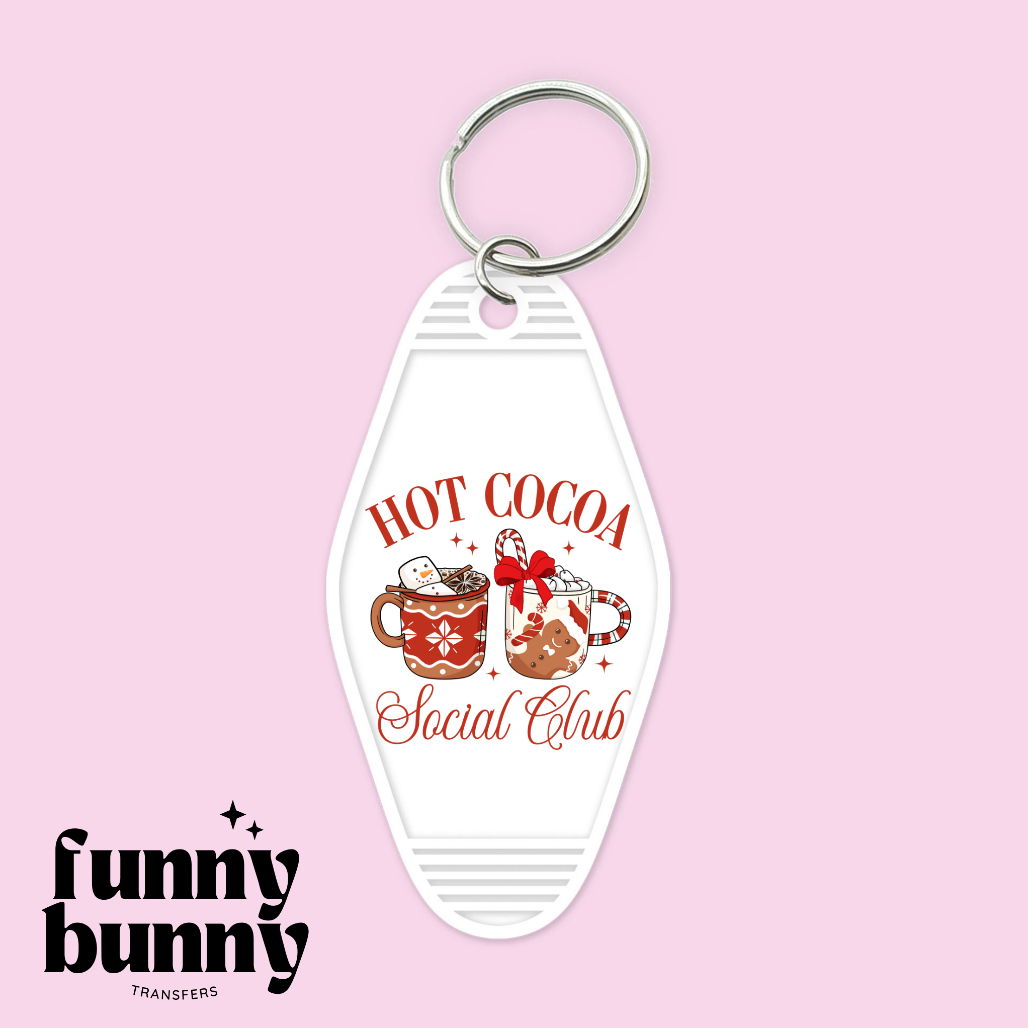 Hot Cocoa Club Motel Keychain Funny Bunny Transfers