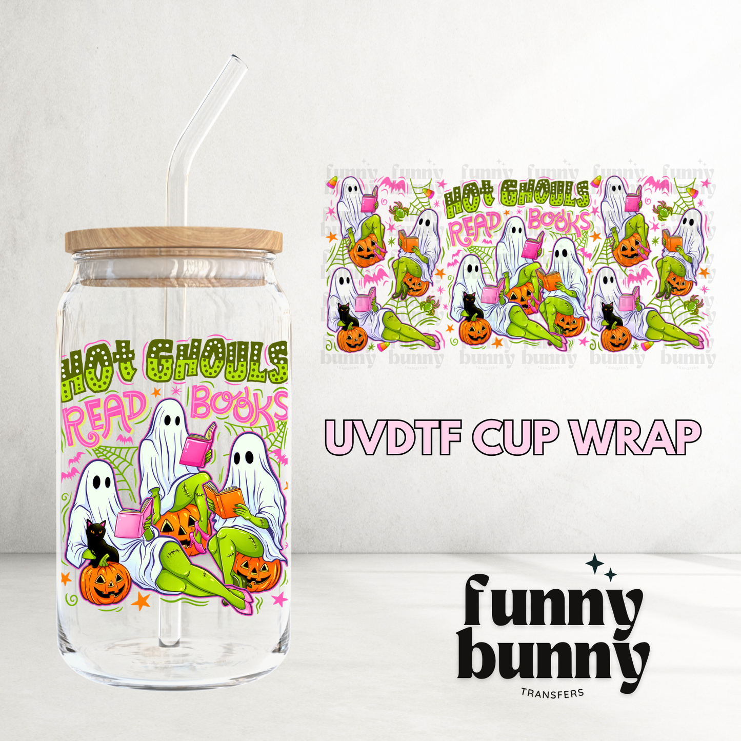 Hot Ghouls Read Books Neon - 16oz UVDTF Cup Wrap