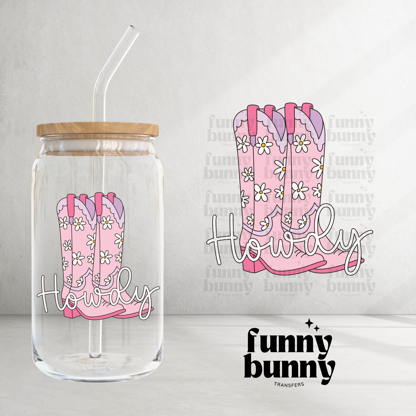 Howdy Pink Cowgirl Boots - UVDTF Decal