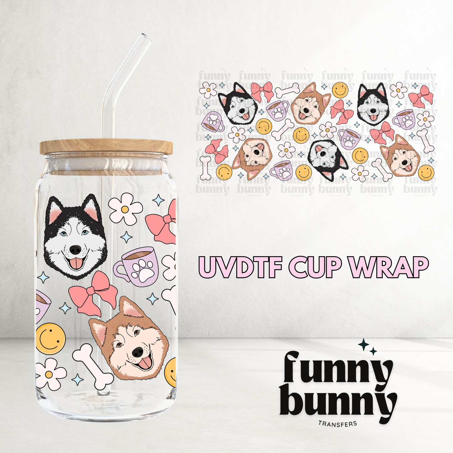 Husky Dog - 16oz UVDTF Cup Wrap