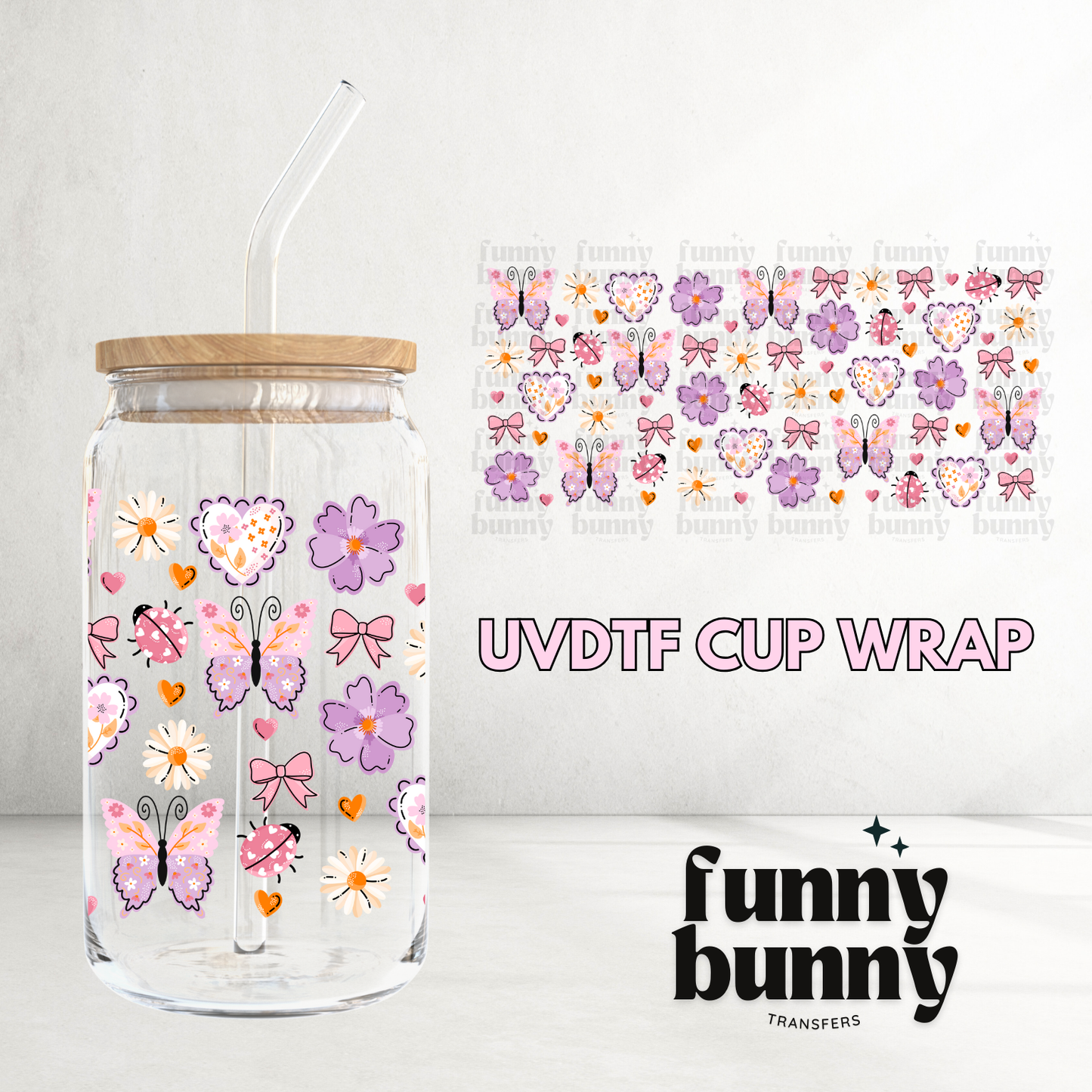 Lavender Butterfly Flowers - 16oz UVDTF Cup Wrap
