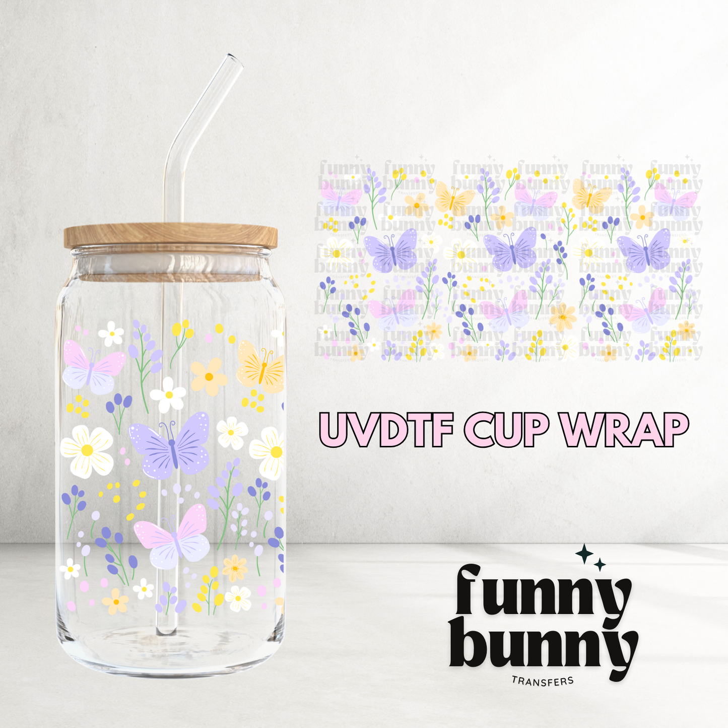 Lavender Spring Butterflies - 16oz UVDTF Cup Wrap
