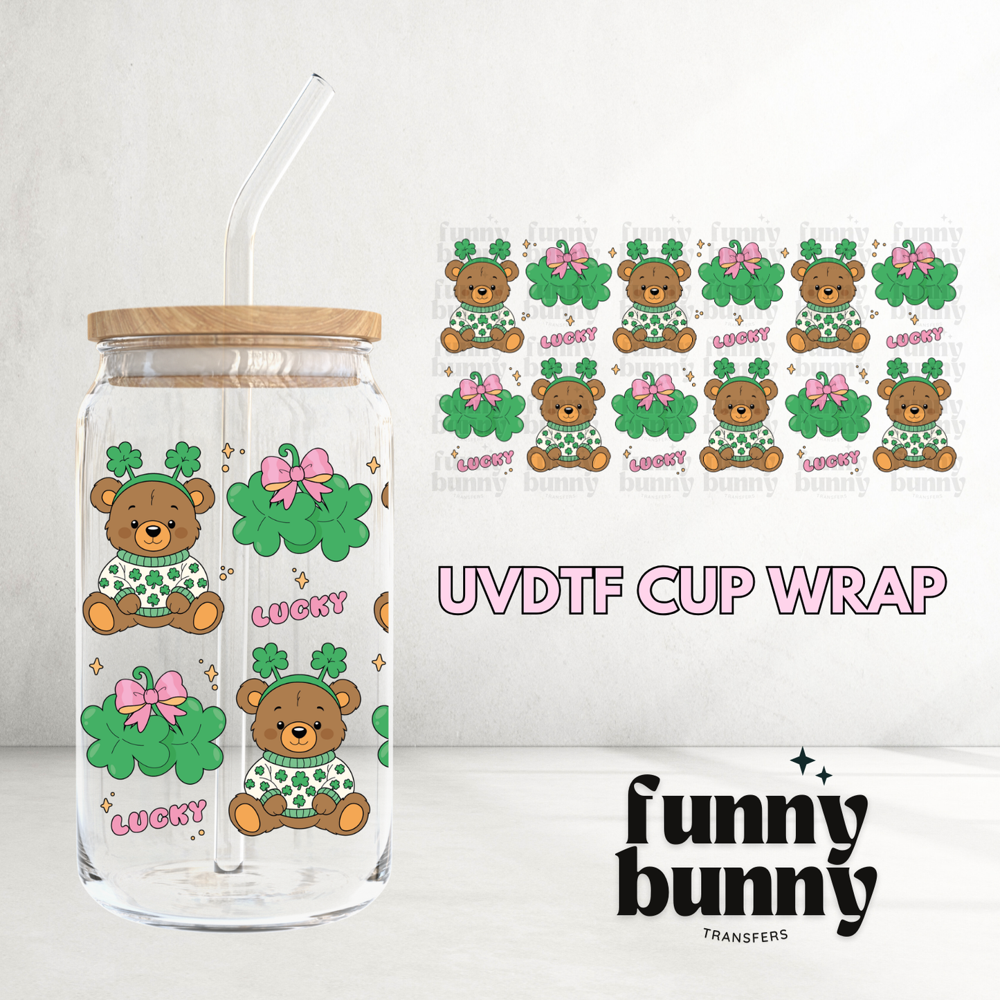 Lucky Bear - 16oz UVDTF Cup Wrap