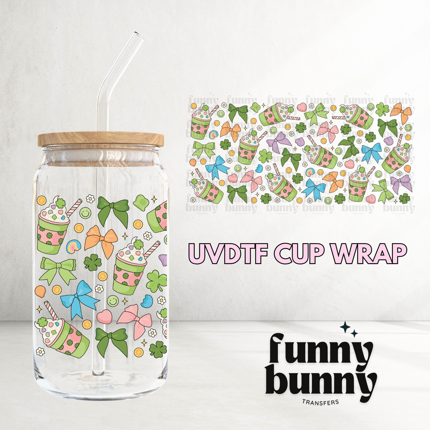Lucky Latte And Bows - 16oz UVDTF Cup Wrap