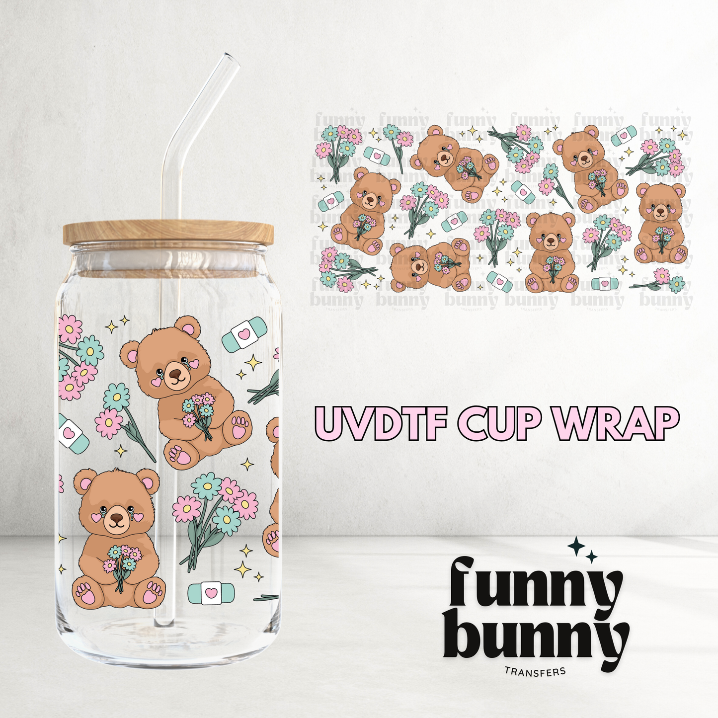 Mentally Exhausted Bear - 16oz UVDTF Cup Wrap