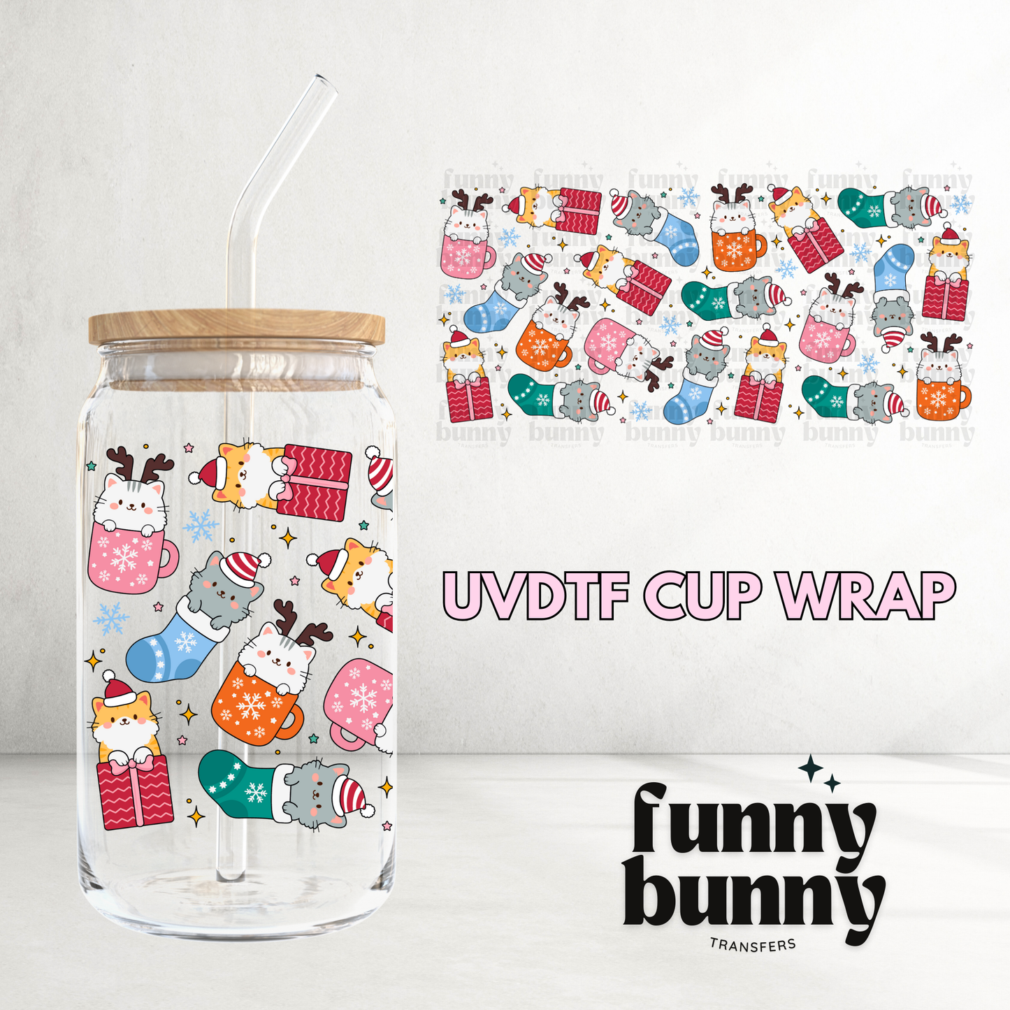 Meowy Xmas - 16oz UVDTF Cup Wrap