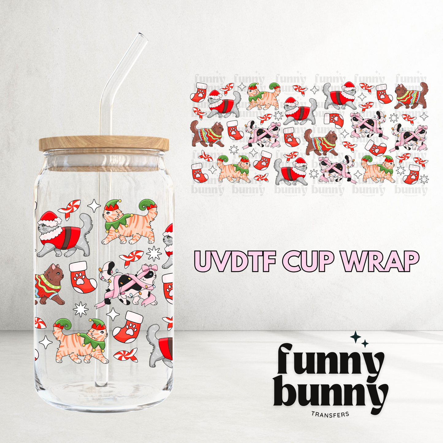 Merry & Bright Cat - 16oz UVDTF Cup Wrap