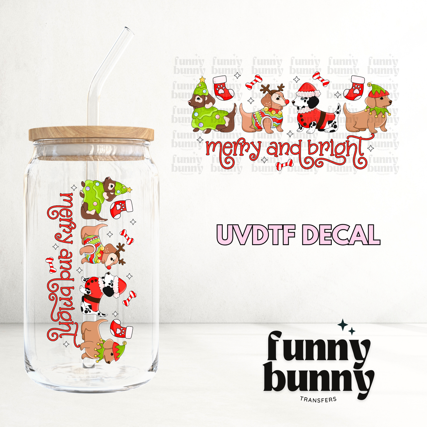 Merry & Bright Dog - UVDTF Decal