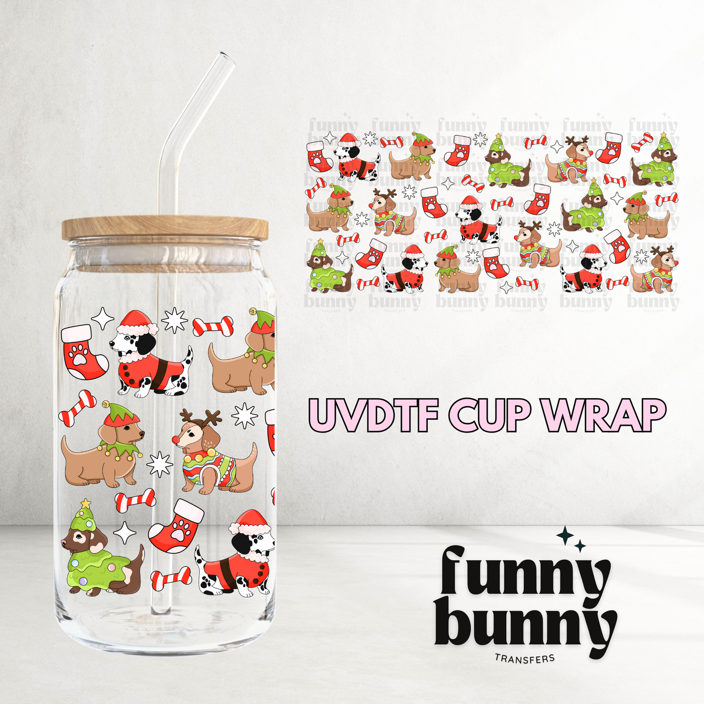 Merry & Bright Dog - 16oz UVDTF Cup Wrap