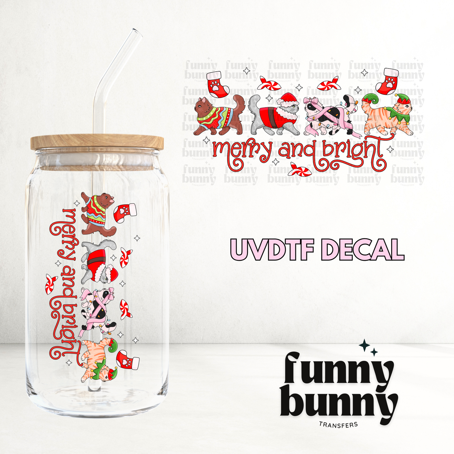 Merry & Bright Cat - UVDTF Decal