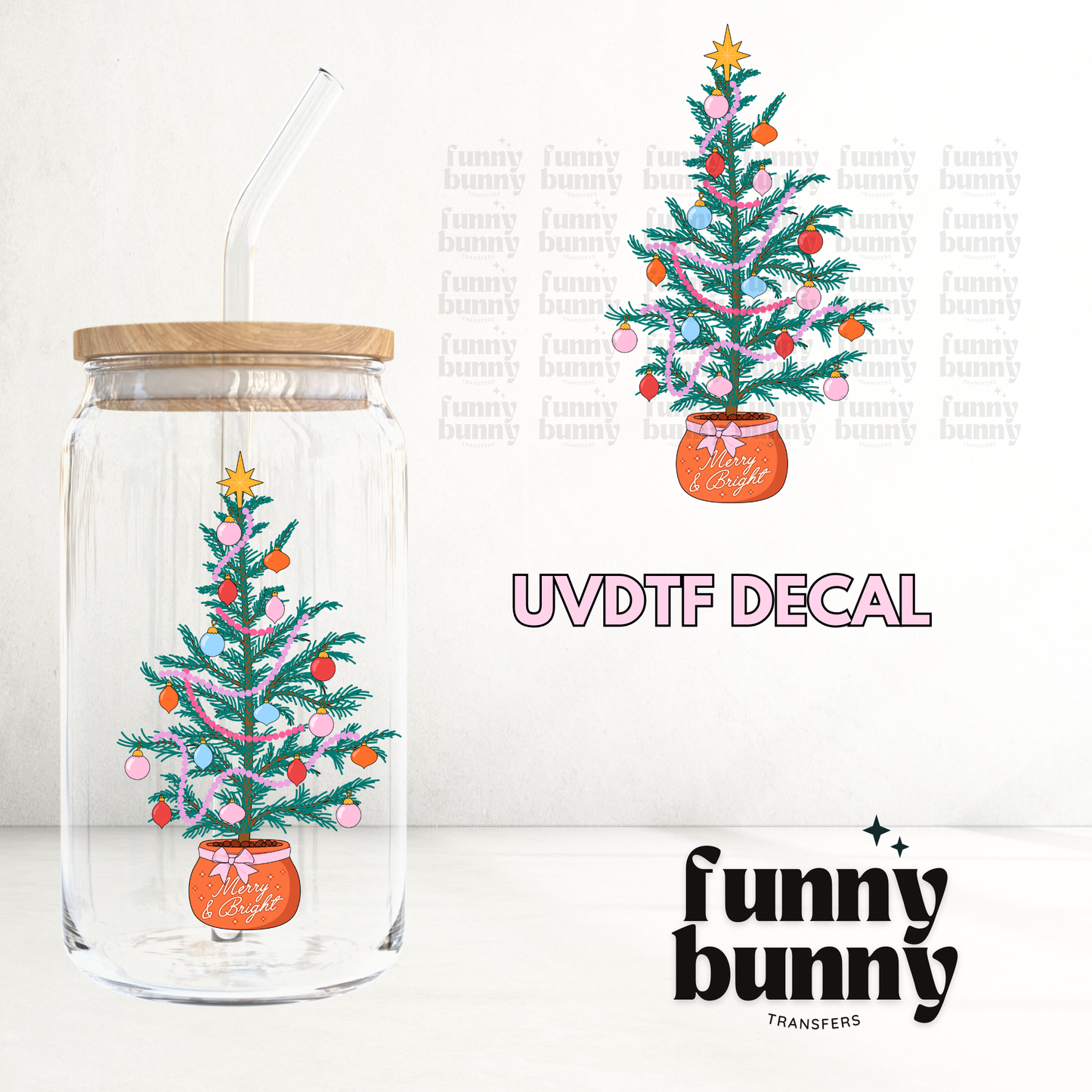 Merry & Bright Tree - UVDTF Decal