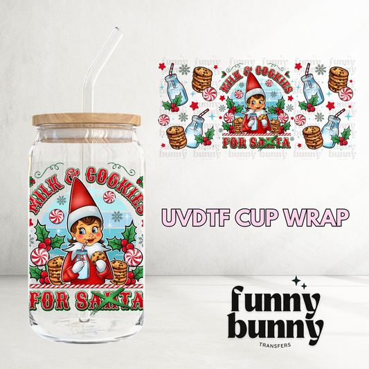 Milk & Cookies Elf Girl - 16oz UVDTF Cup Wrap