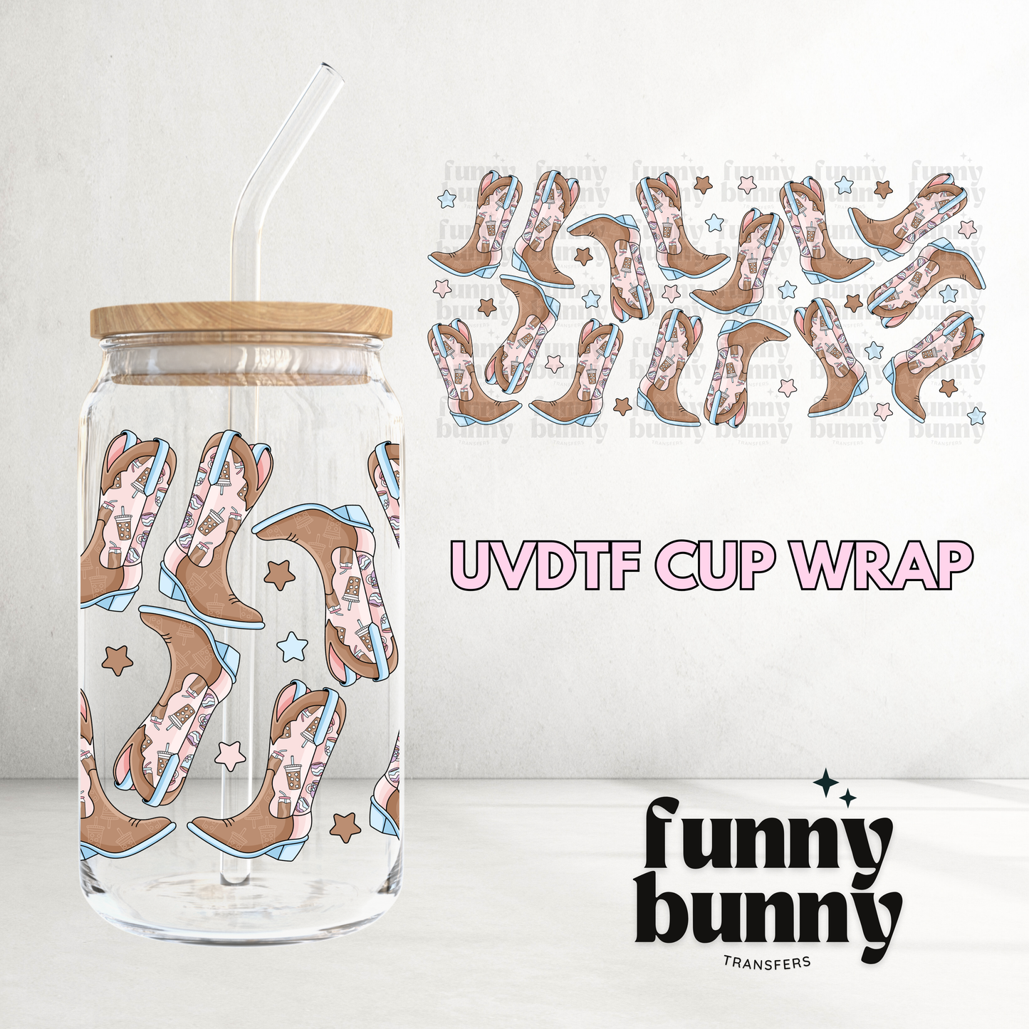 Mocha Cowgirl Boots - 16oz UVDTF Cup Wrap