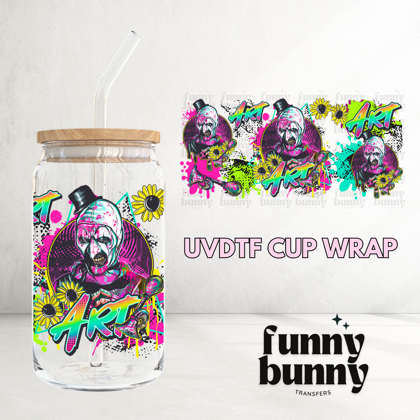 Neon Art Clown - 16oz UVDTF Cup Wrap