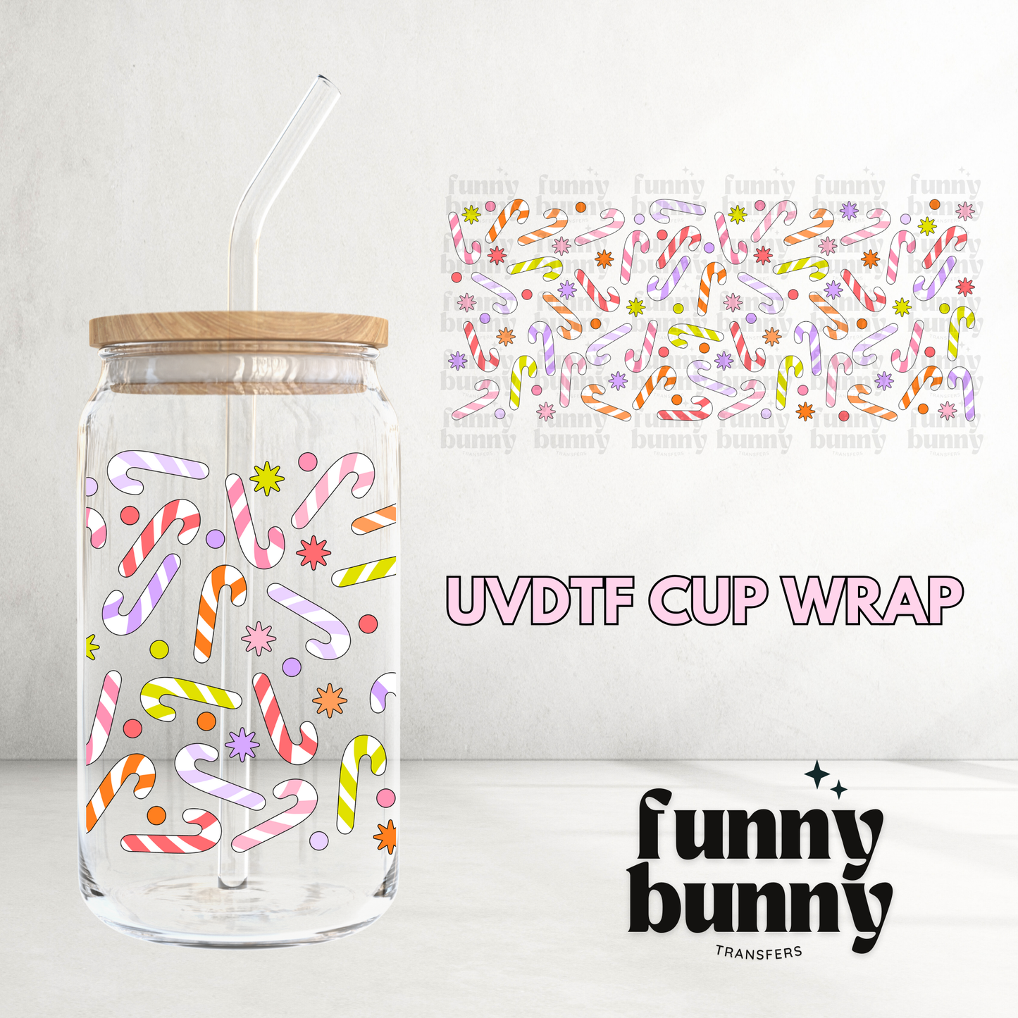 Neon Candy Canes - 16oz UVDTF Cup Wrap