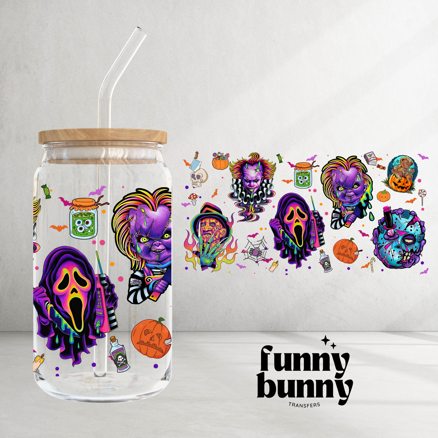 Neon Horror Friends - 16oz UVDTF Cup Wrap