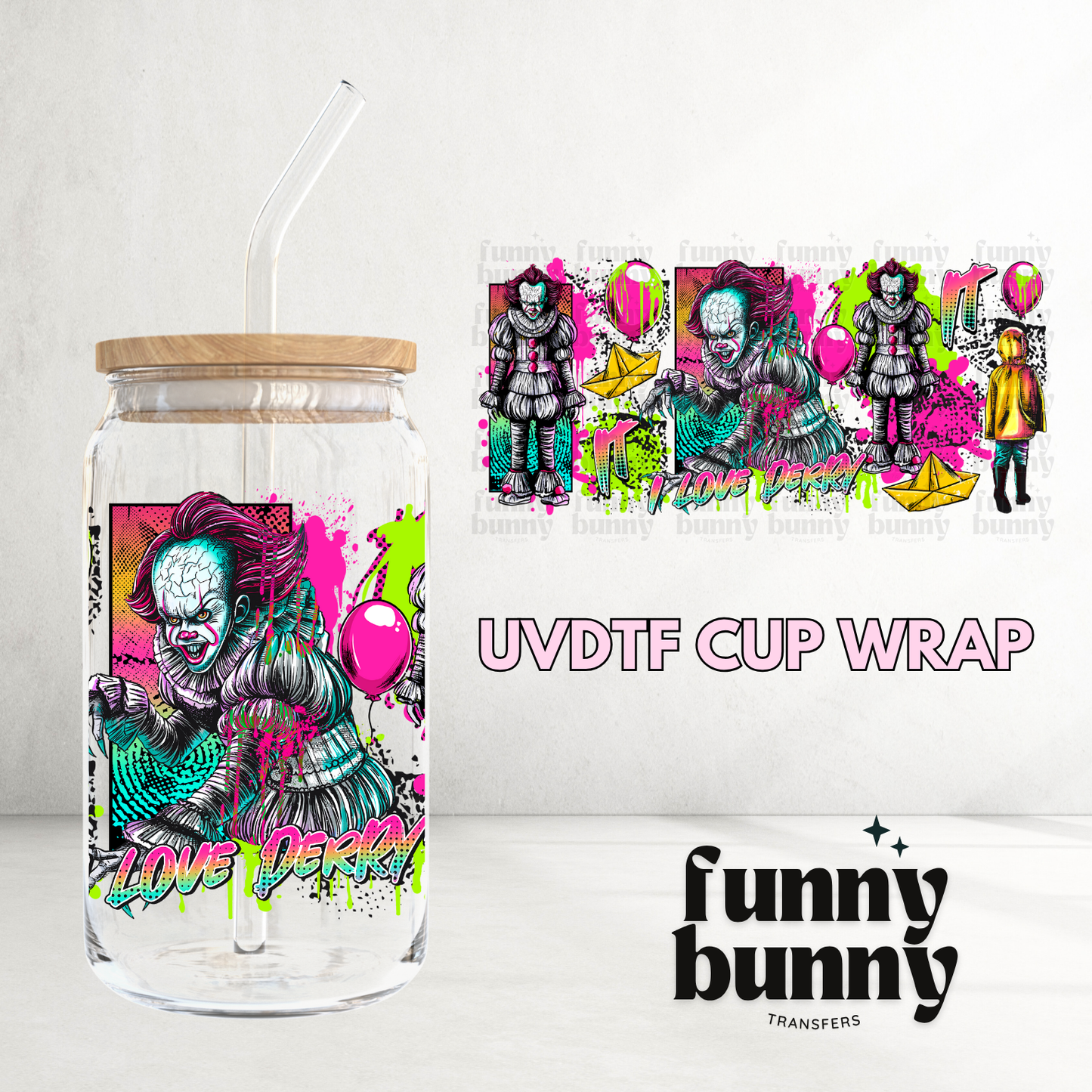 Neon Pennywise - 16oz UVDTF Cup Wrap