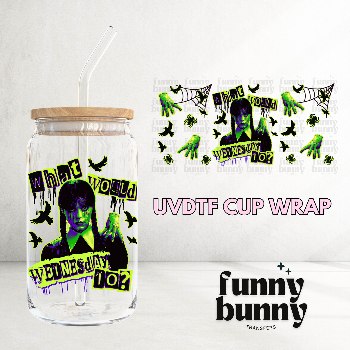Neon Spooky Wednesday - 16oz UVDTF Cup Wrap