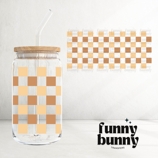 Neutral Checkered Pattern - 16oz UVDTF Cup Wrap