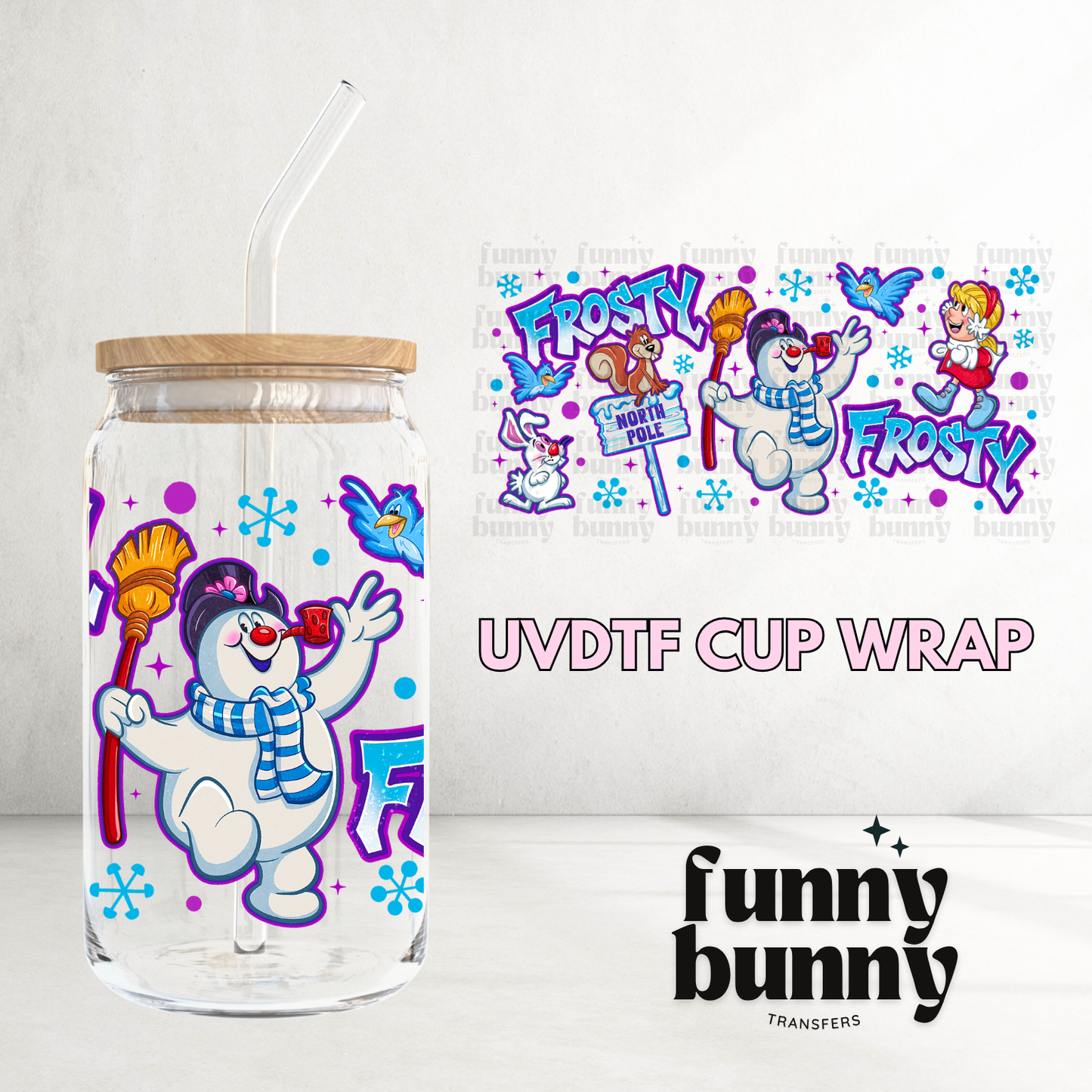 North Pole Frosty - 16oz UVDTF Cup Wrap