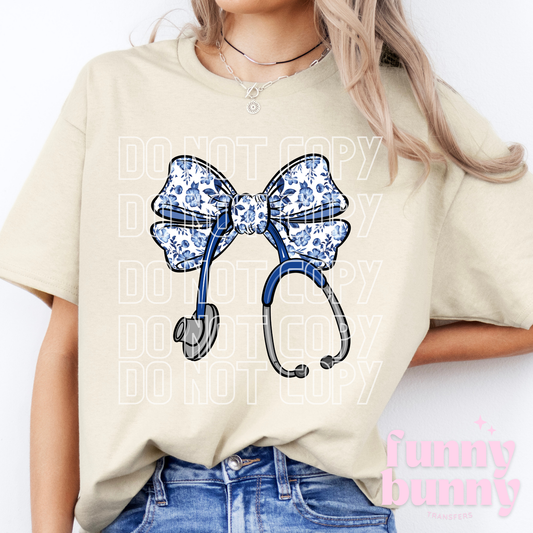 Nurse Floral Blue Bow - DTF Transfer