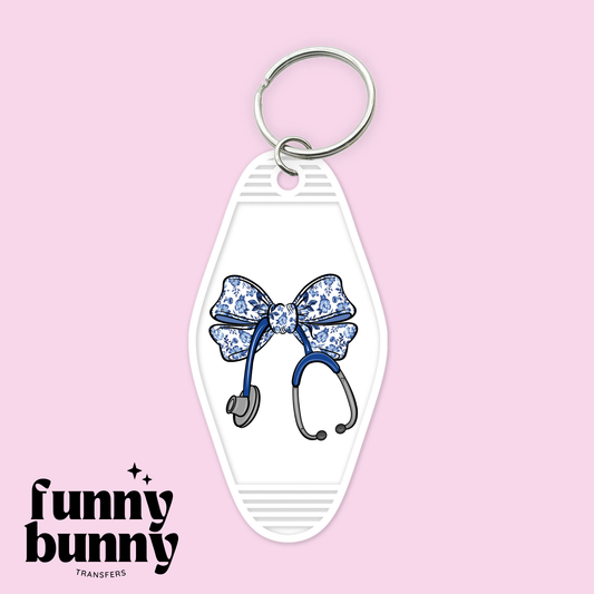 Nurse Floral Blue Bow - Motel Keychain