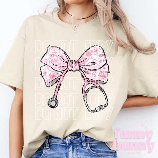 Nurse Flower Pink Bow  - DTF Transfer