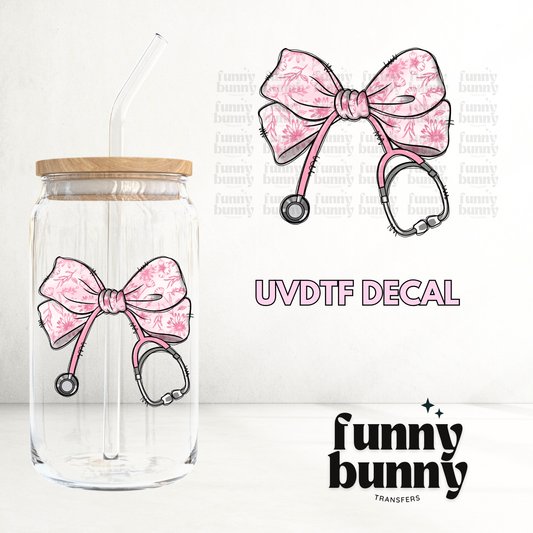 Nurse Flower Pink Bow - UVDTF Decal