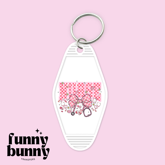 Nurse Pink Checkered Bow - Motel Keychain