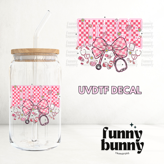 Nurse Pink Checkered Bow - UVDTF Decal