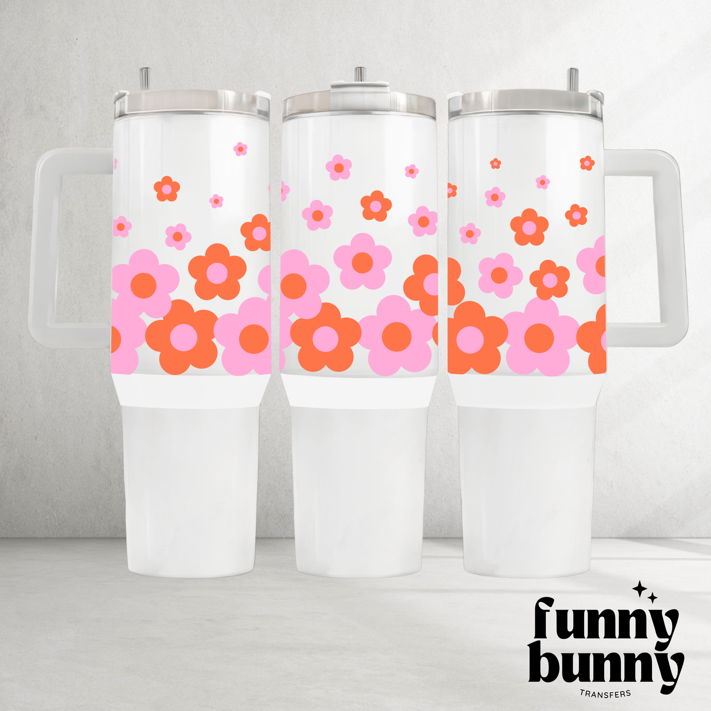 Orange Pink Flowers - 40oz UVDTF Tumbler Wrap