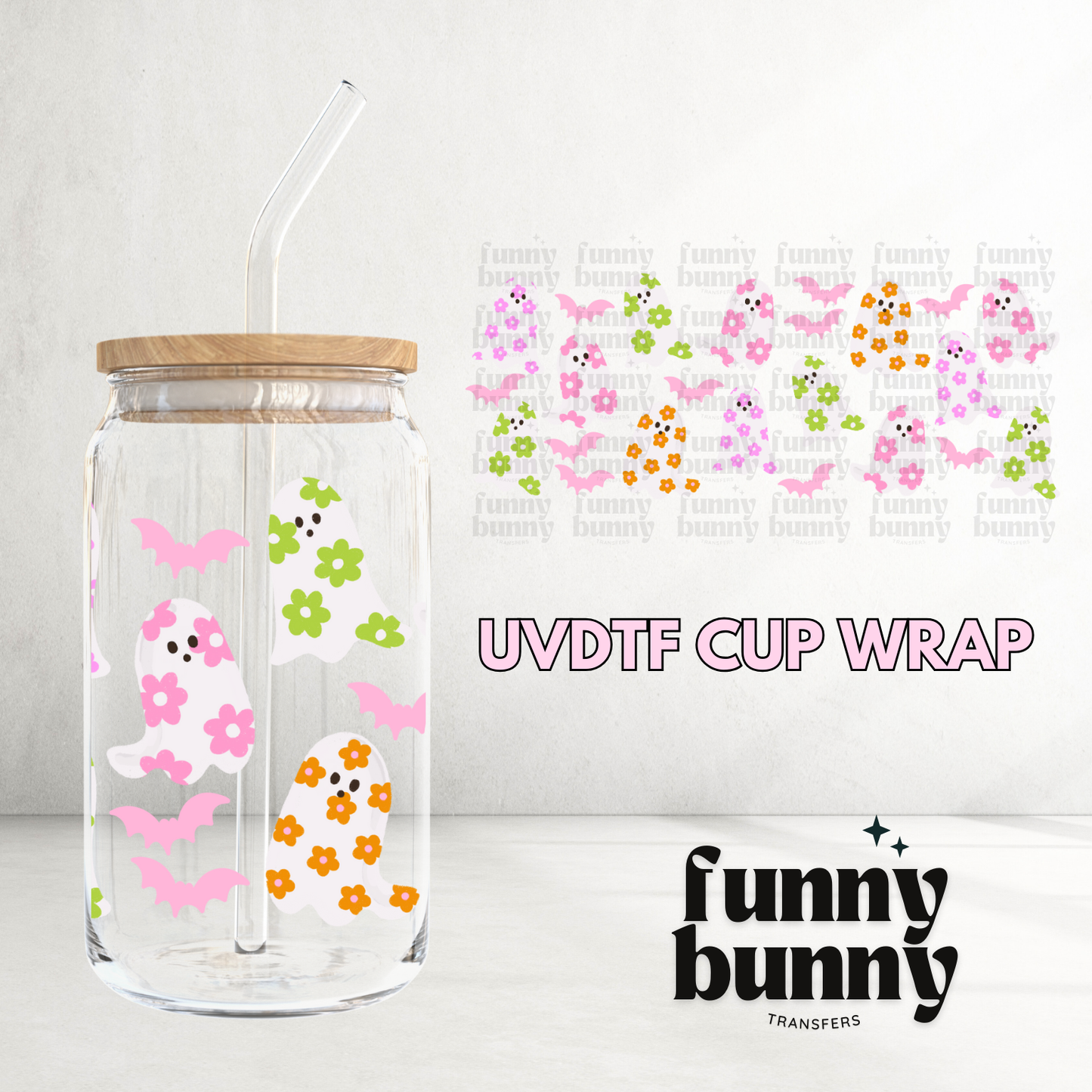 Pastel Bats & Ghosties - 16oz UVDTF Cup Wrap