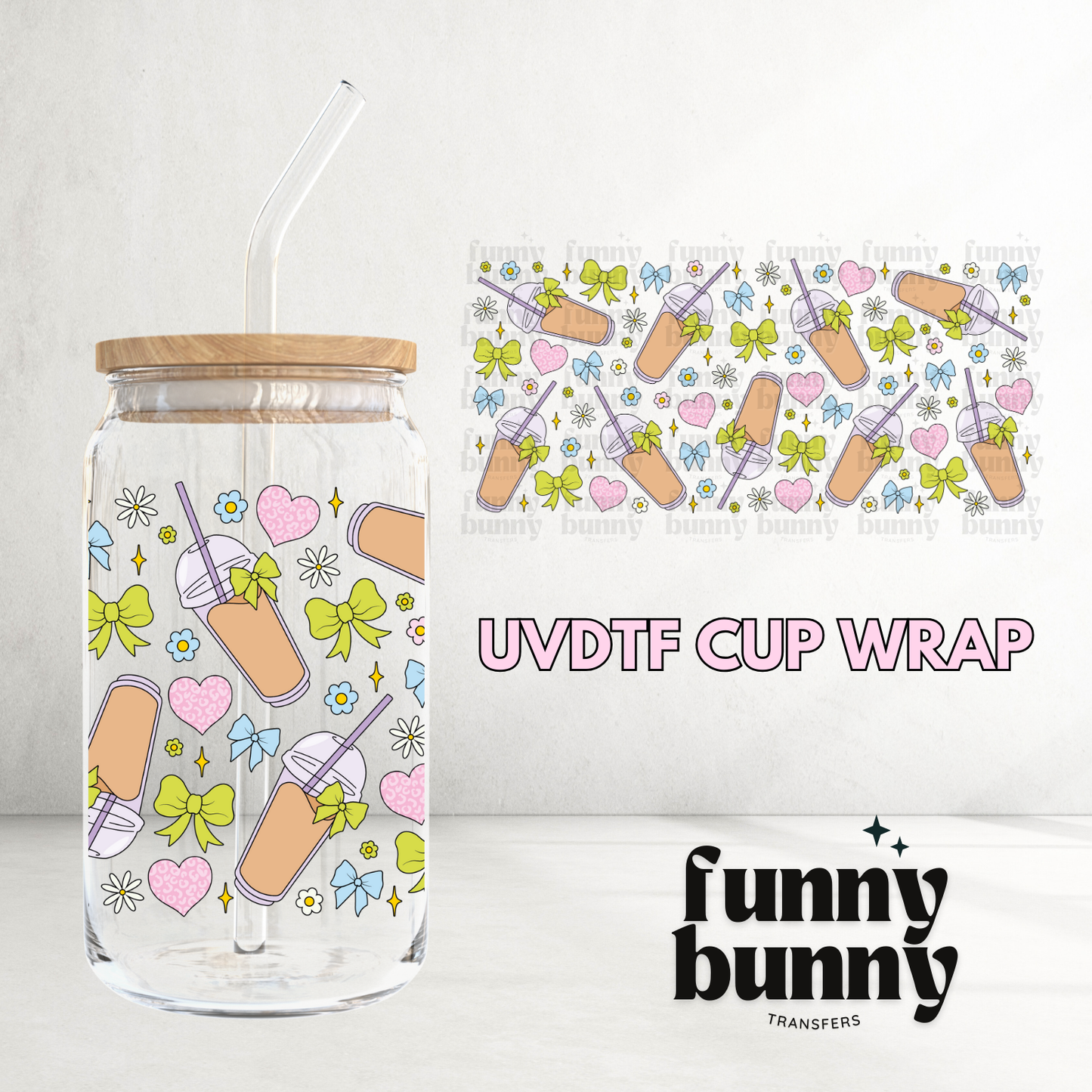 Pastel Coffee & Bows - 16oz UVDTF Cup Wrap