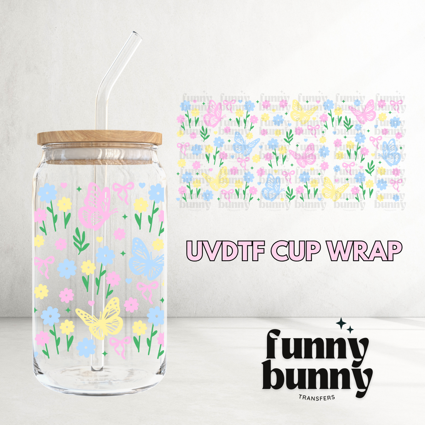 Pastel Spring Floral Butterflies - 16oz UVDTF Cup Wrap