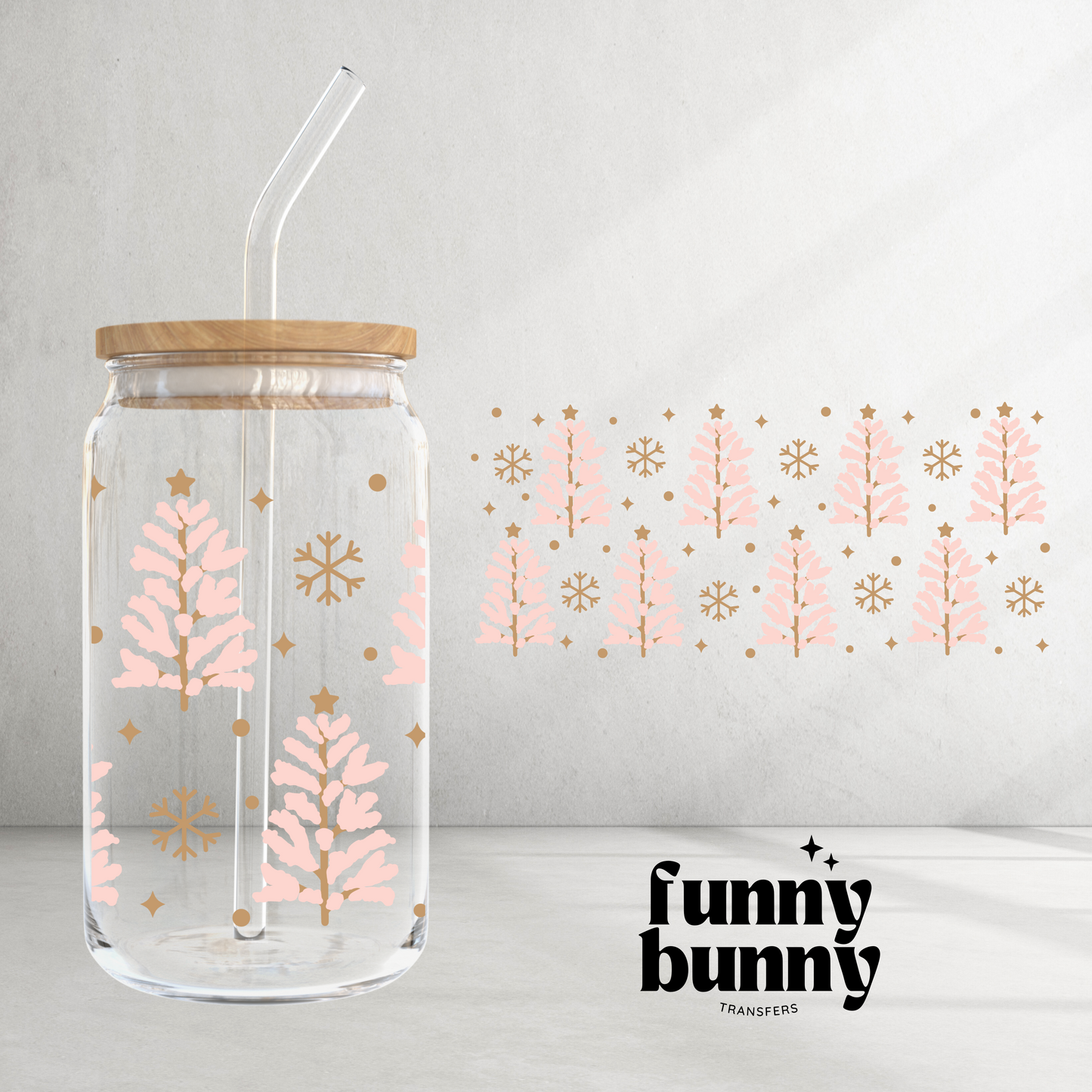 Pastel Pink Christmas Trees - 16oz UVDTF Cup Wrap