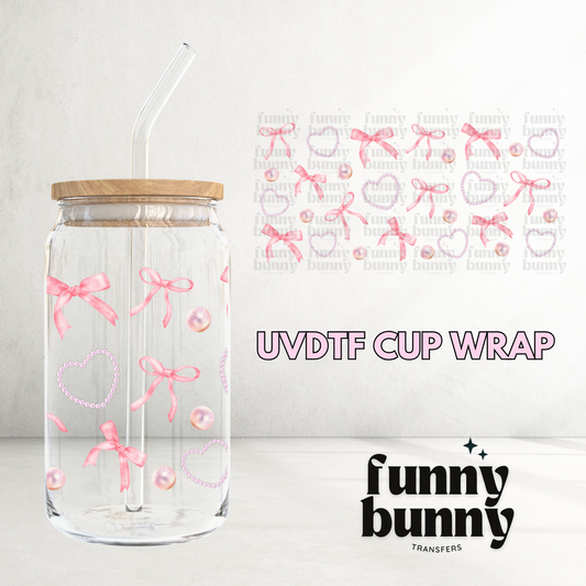 Pearl Hearts Pink Bows - 16oz UVDTF Cup Wrap