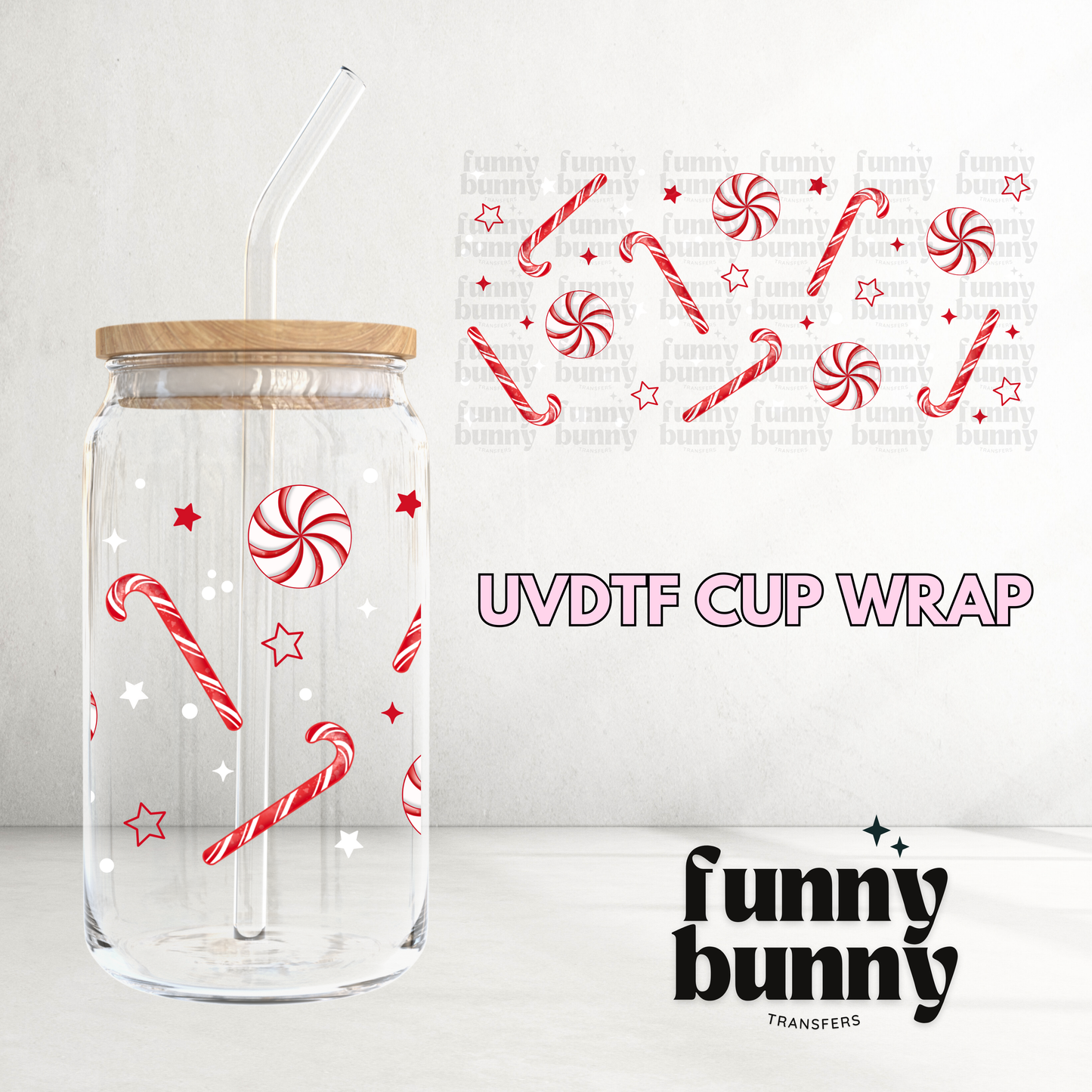 Peppermint Candy - 16oz UVDTF Cup Wrap