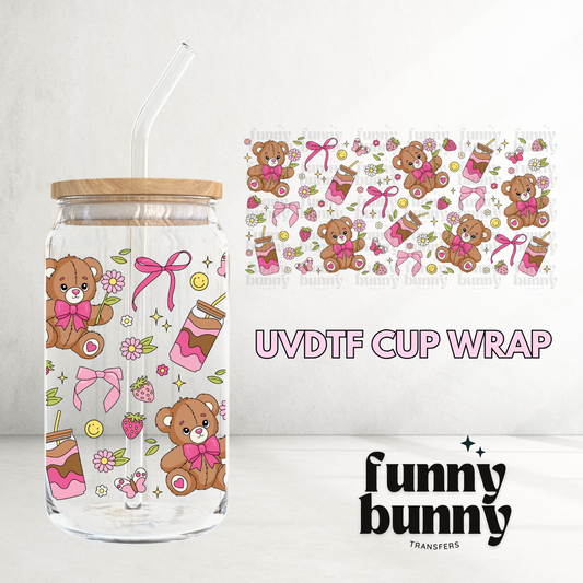 Pink Beary Latte - 16oz UVDTF Cup Wrap