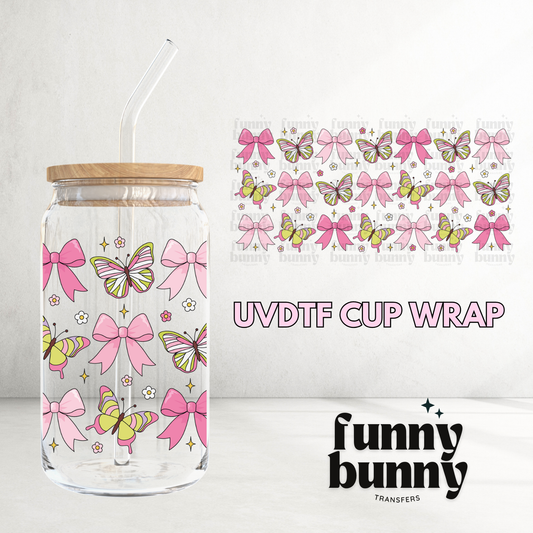 Pink Bows & Butterflies - 16oz UVDTF Cup Wrap