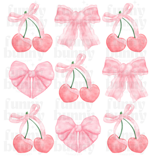 Pink Bows & Cherries. - Sublimation Transfer