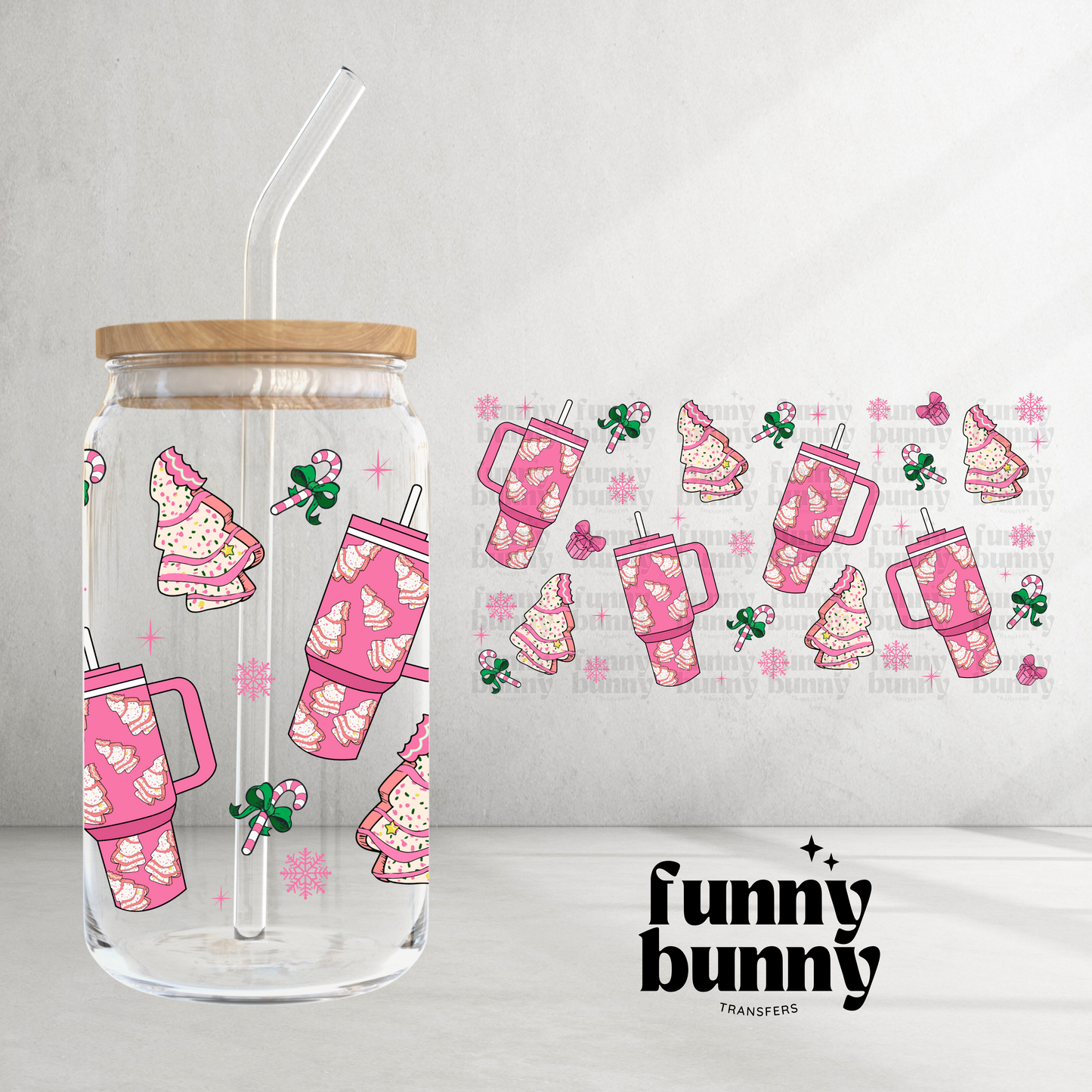 Pink Christmas Cake Tumblers - 16oz UVDTF Cup Wrap