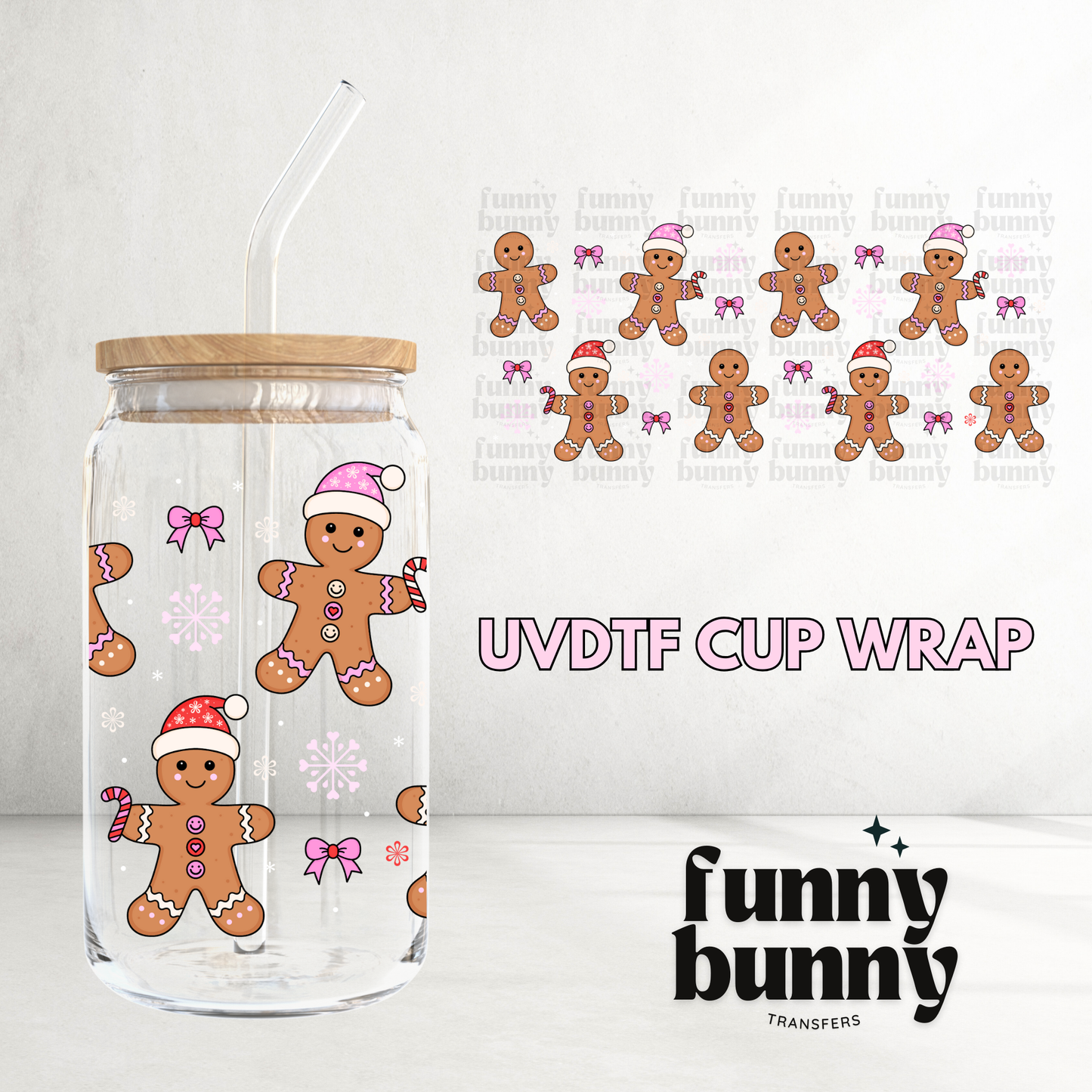 Pink Coquette Gingerbread - 16oz UVDTF Cup Wrap