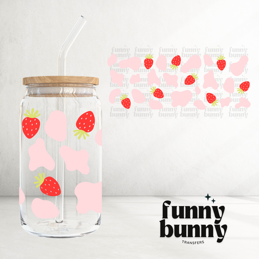 Pink Cow Strawberries - 16oz UVDTF Cup Wrap