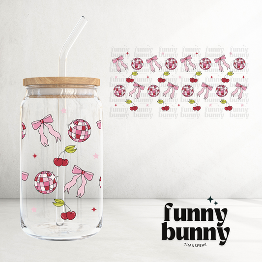 Pink Disco Cherry Bows - 16oz UVDTF Cup Wrap