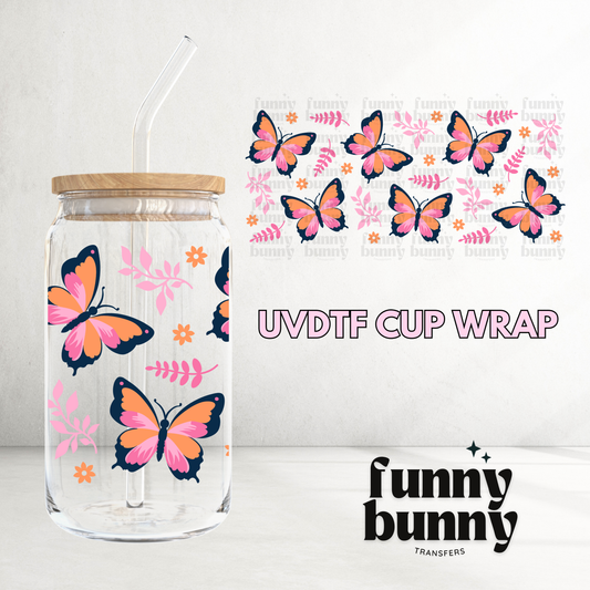 Pink Floral Butterflies - 16oz UVDTF Cup Wrap