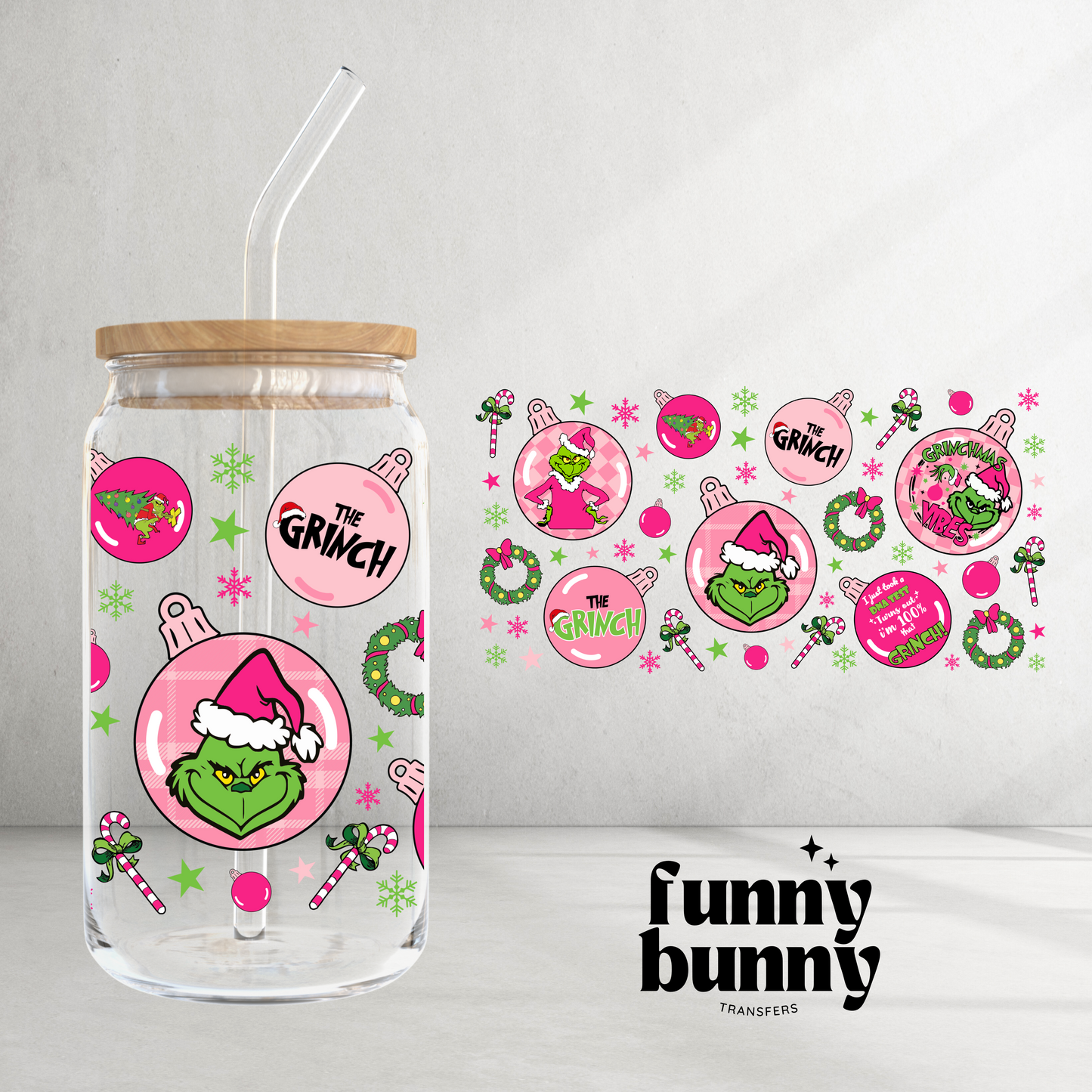 Pink Green Guy Ornaments - 16oz UVDTF Cup Wrap