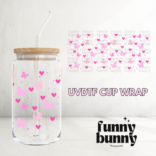 Pink Hearts & Butterflies - 16oz UVDTF Cup Wrap